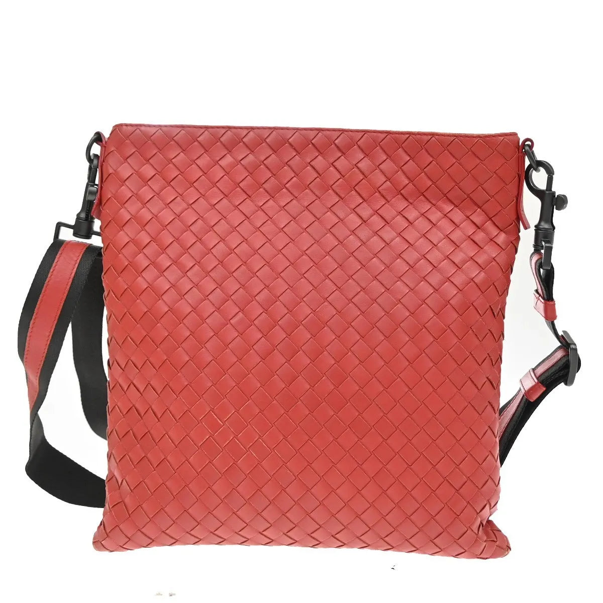 Bottega Veneta Flat Messenger Intrecciato Nappa Red Leather Crossbody Bag Bag (Pre-Owned)
