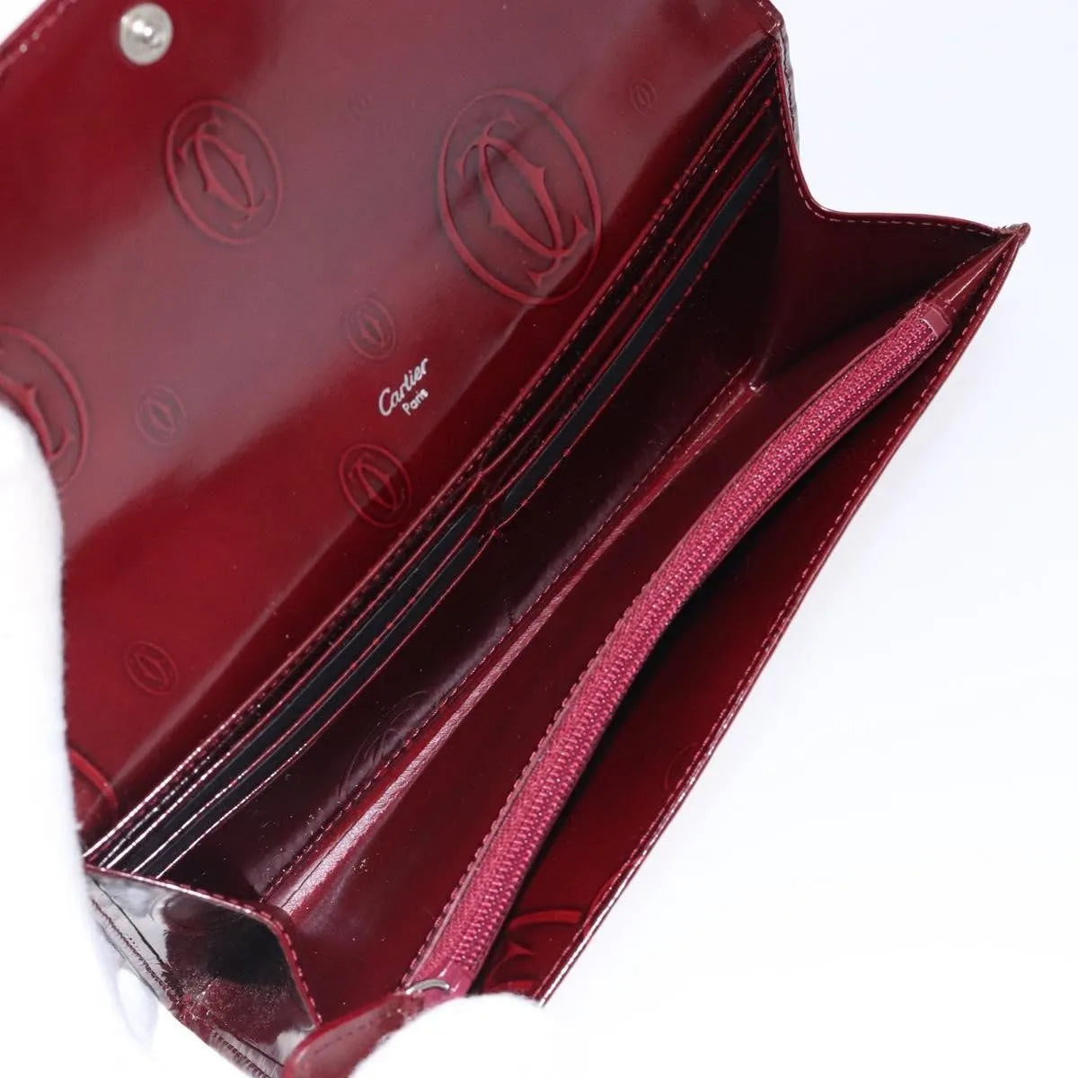 Cartier Happy Birthday Long Patent Leather Burgundy Patent_Leather Wallets Accessory (Pre-Owned)