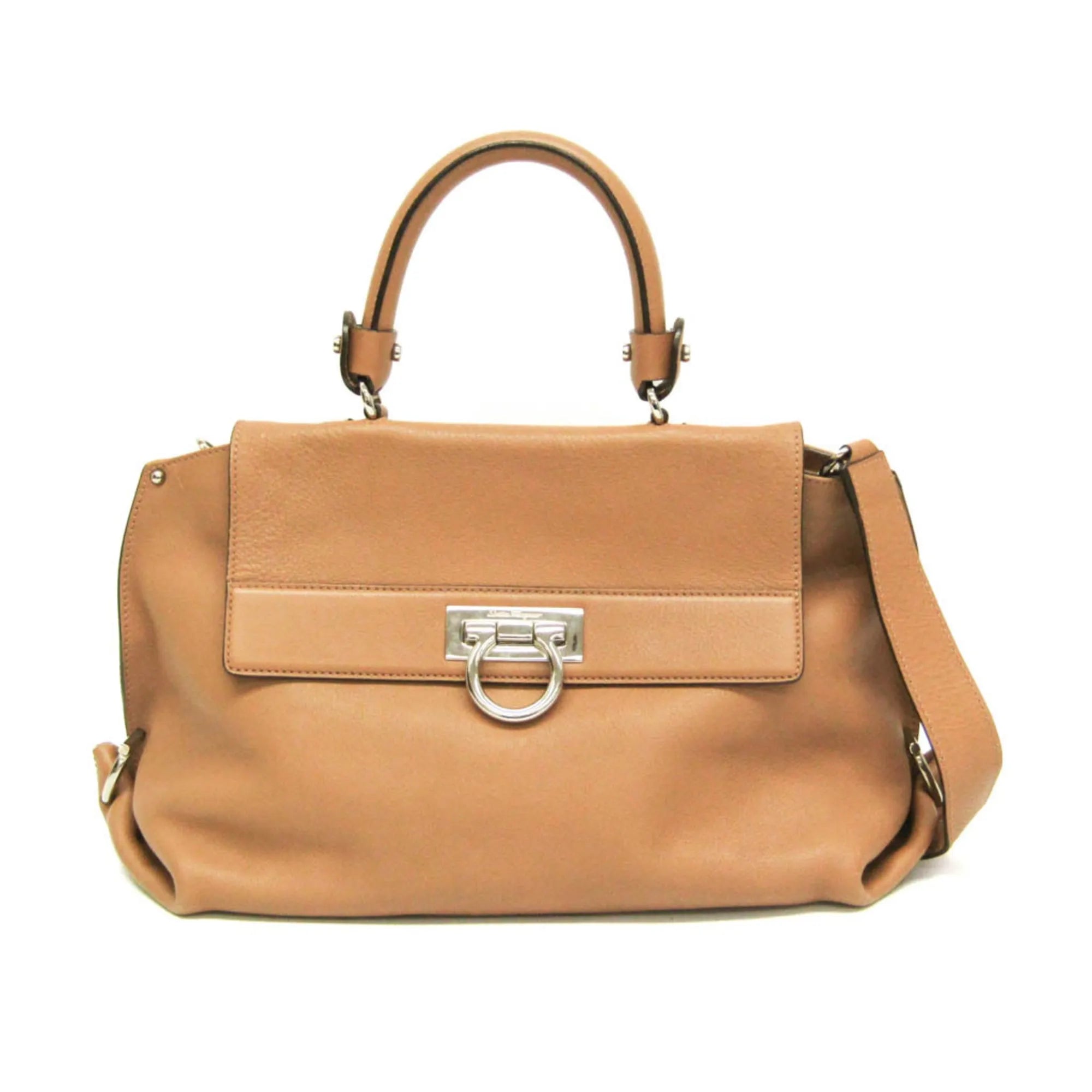 Salvatore Ferragamo Gancini Leather Brown Leather Shoulder Bag Bag (Pre-Owned)