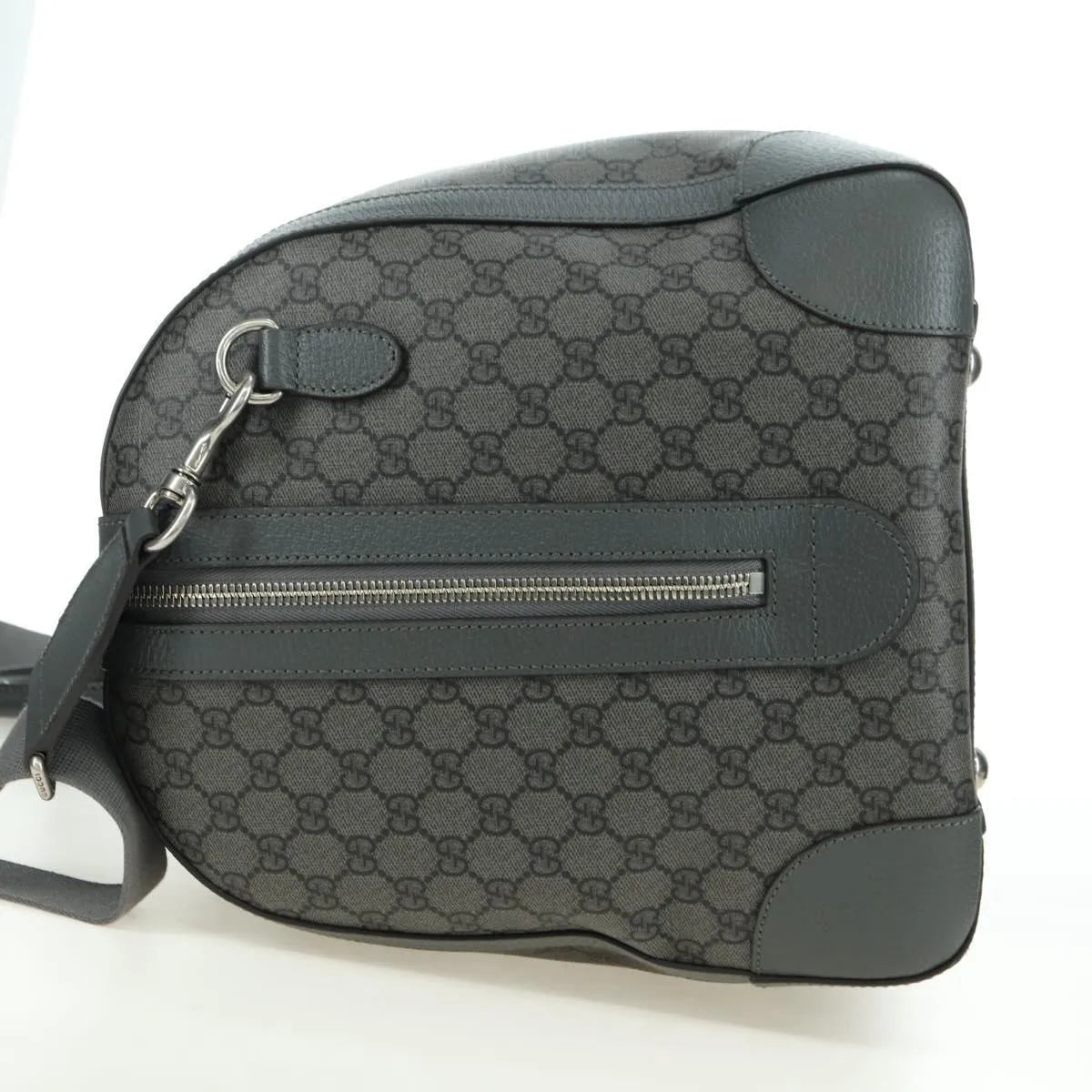 Gucci Web Trim Weekend Duffle Bag Gg Coated Canvas Gray Pvc Handbag (Pre-Owned)