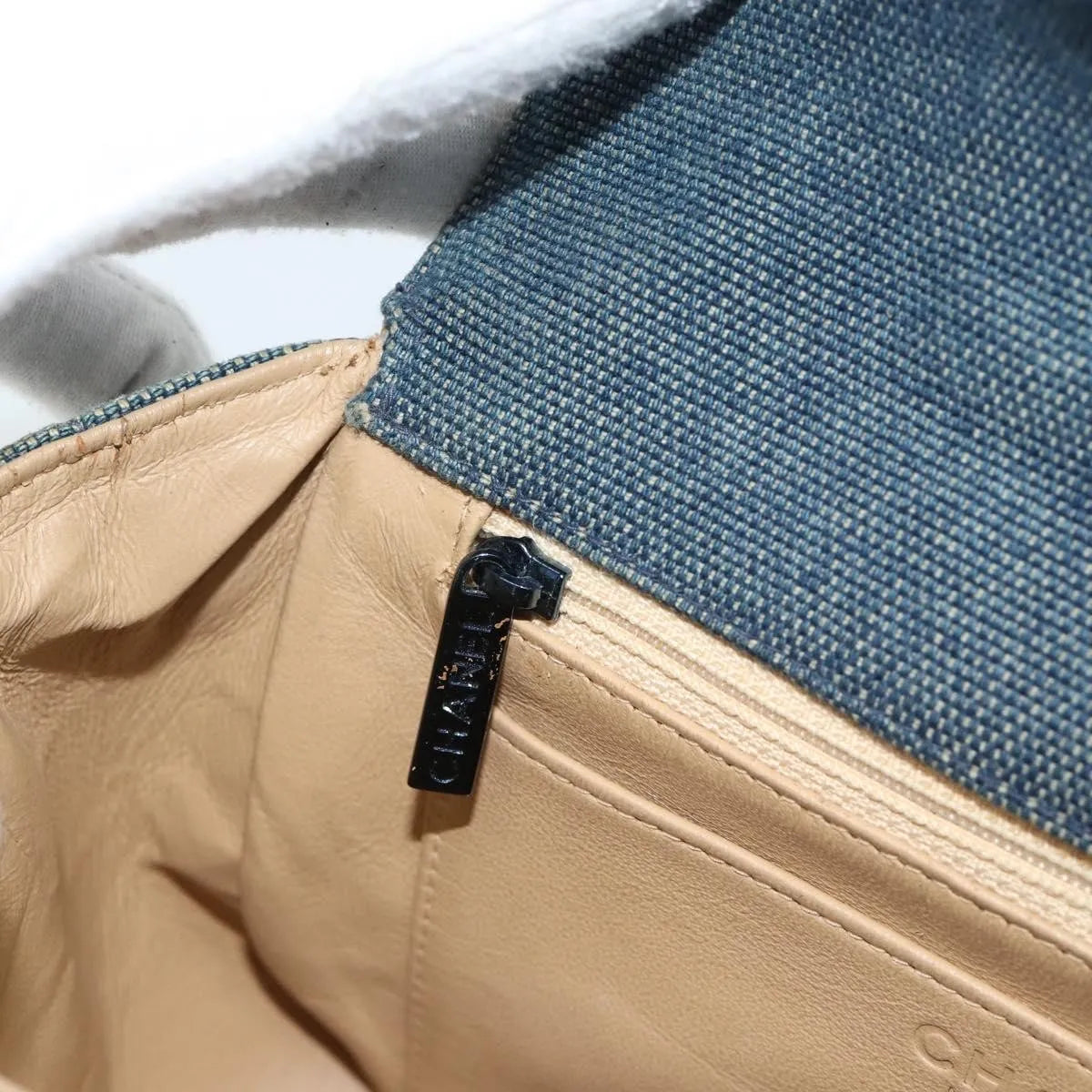 Chanel Chocolate Bar Mademoiselle Top Handle Quilted Denim Blue Canvas Handbag (Pre-Owned)