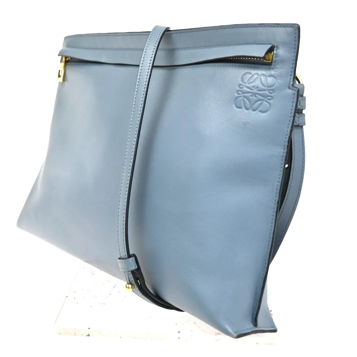 Loewe T Messenger Leather Blue Leather Shoulder Bag Bag (Pre-Owned)