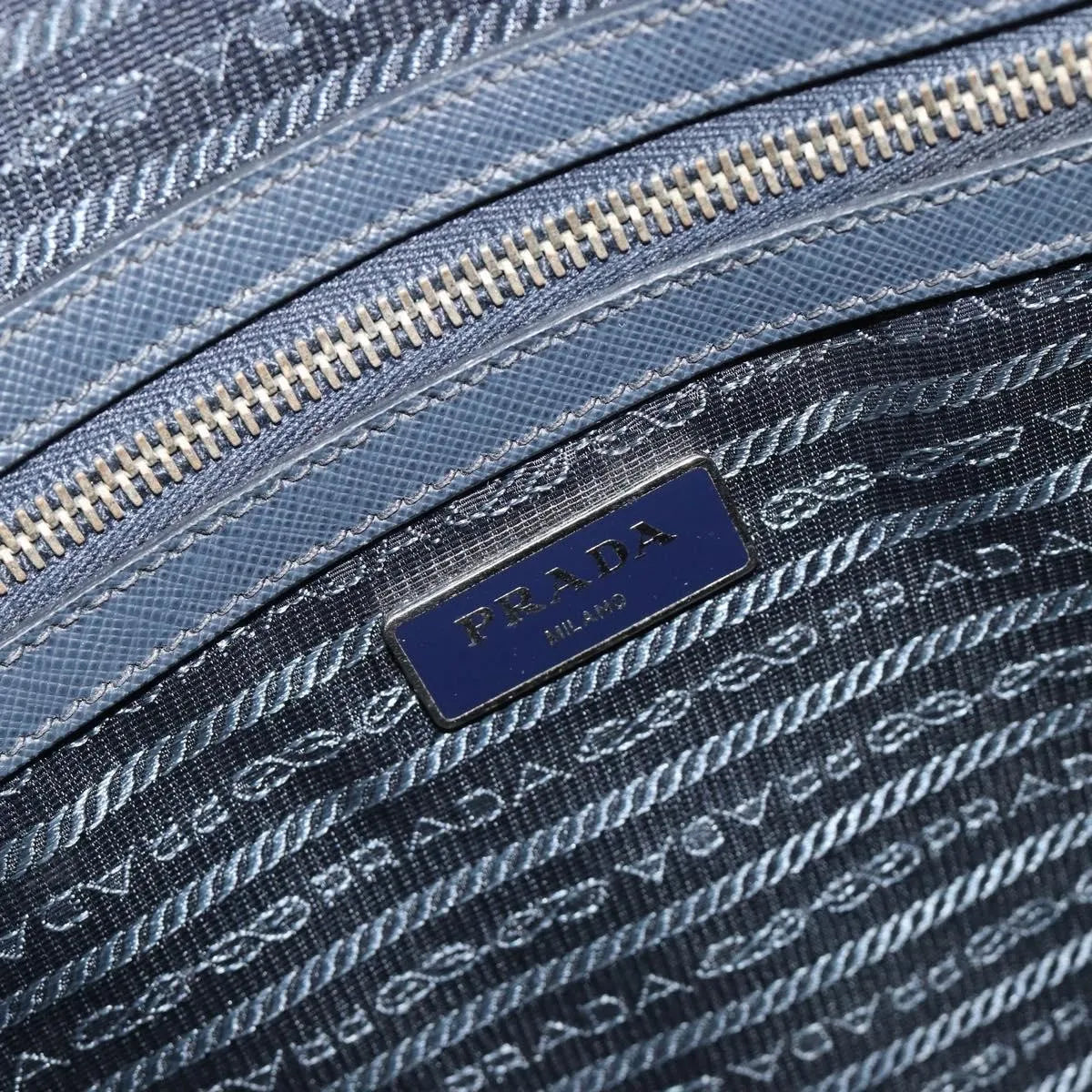 Prada Zip Around Saffiano Leather Navy Leather Briefcase Bag (Pre-Owned)