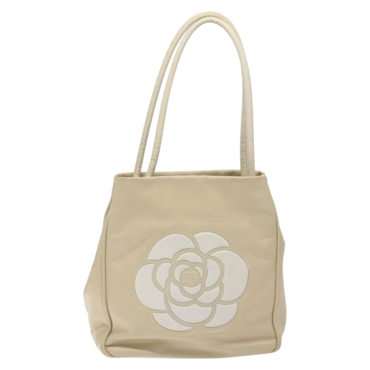 Chanel Camellia Tote Leather Beige Leather Tote Bag Bag (Pre-Owned)