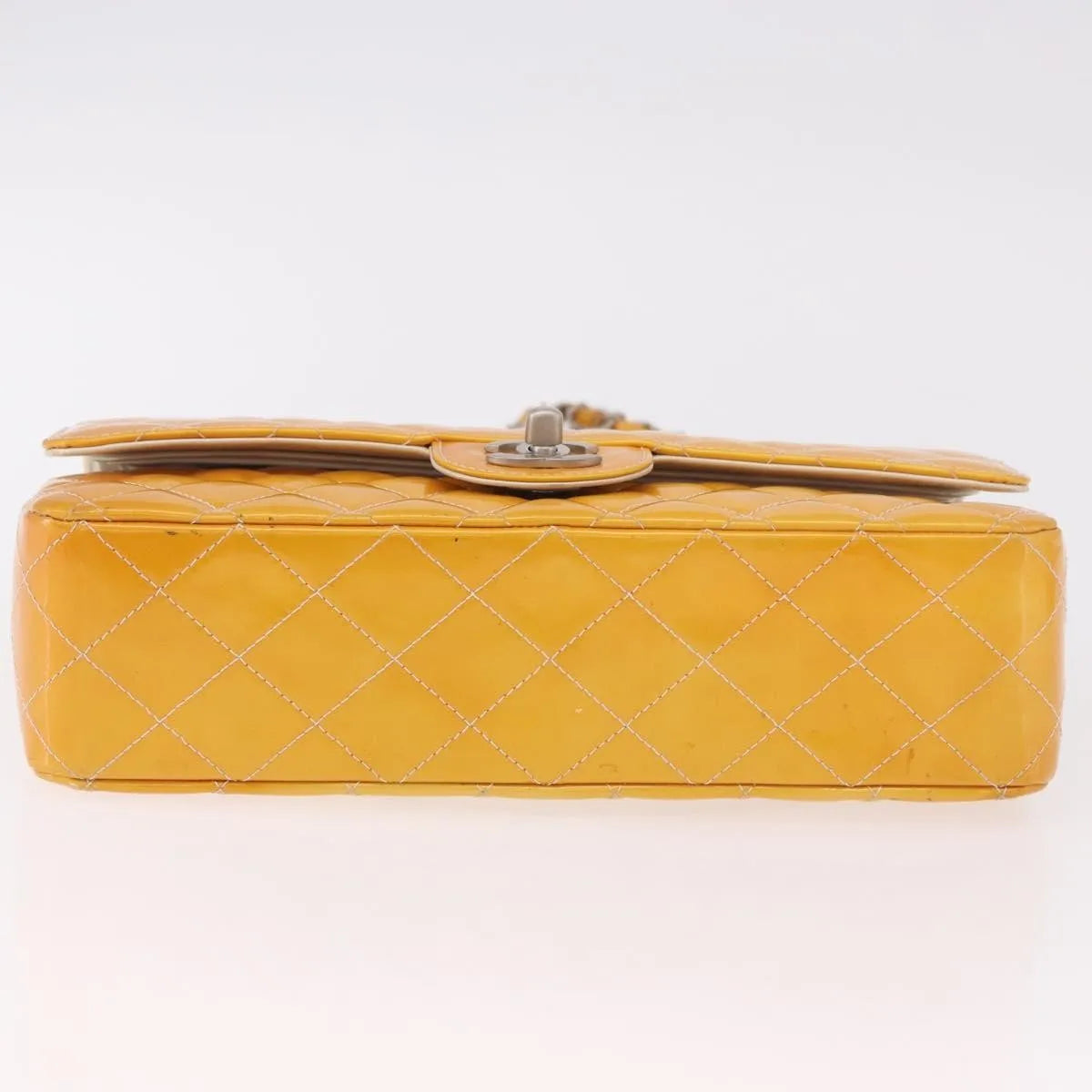 Chanel Timeless - Classic Double Flap Quilted Patent Yellow Patent_Leather Shoulder Bag Bag (Pre-Owned)