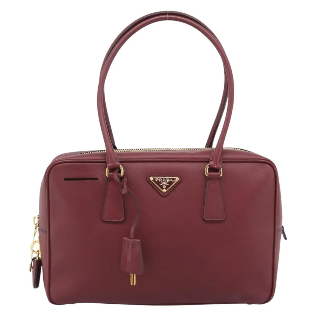 Prada Bauletto Saffiano Leather Red Leather Handbag (Pre-Owned)