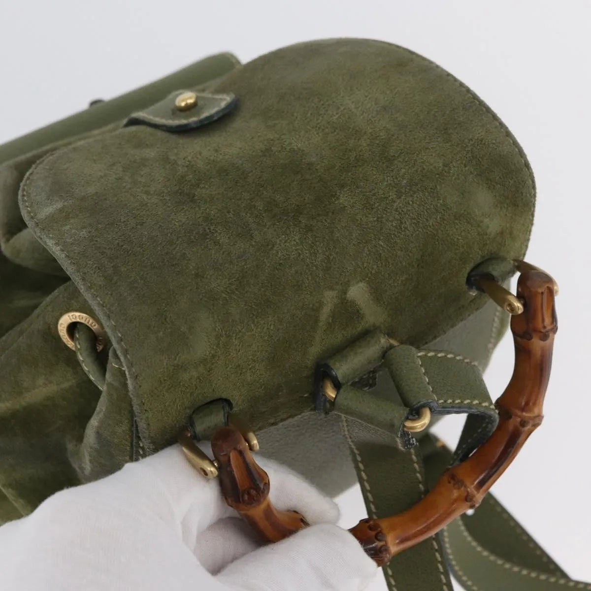 Gucci Gucci Bamboo Daim Khaki Leather Backpack Bag (Pre-Owned)