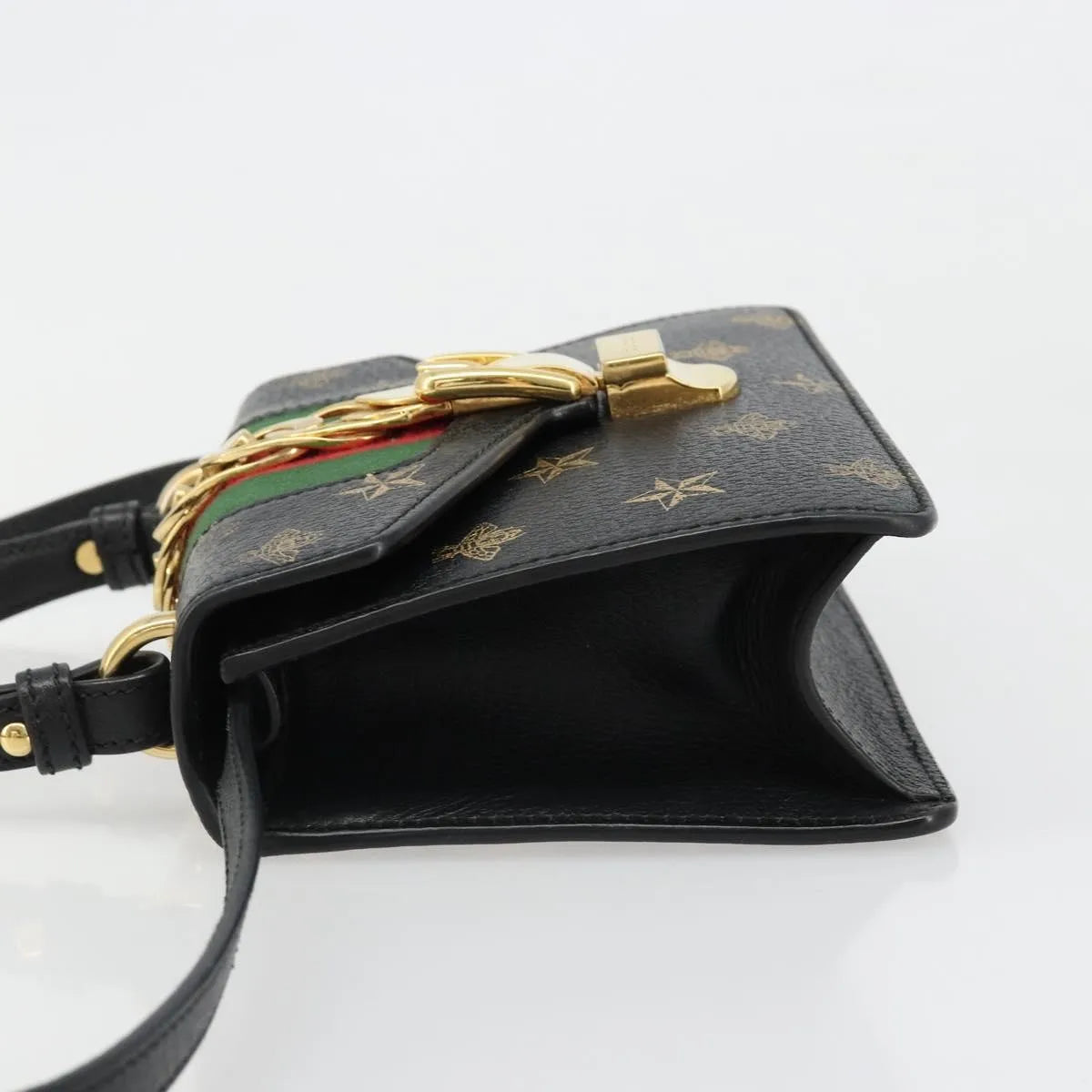 Gucci Sylvie Top Handle Printed Leather Black Leather Handbag (Pre-Owned)
