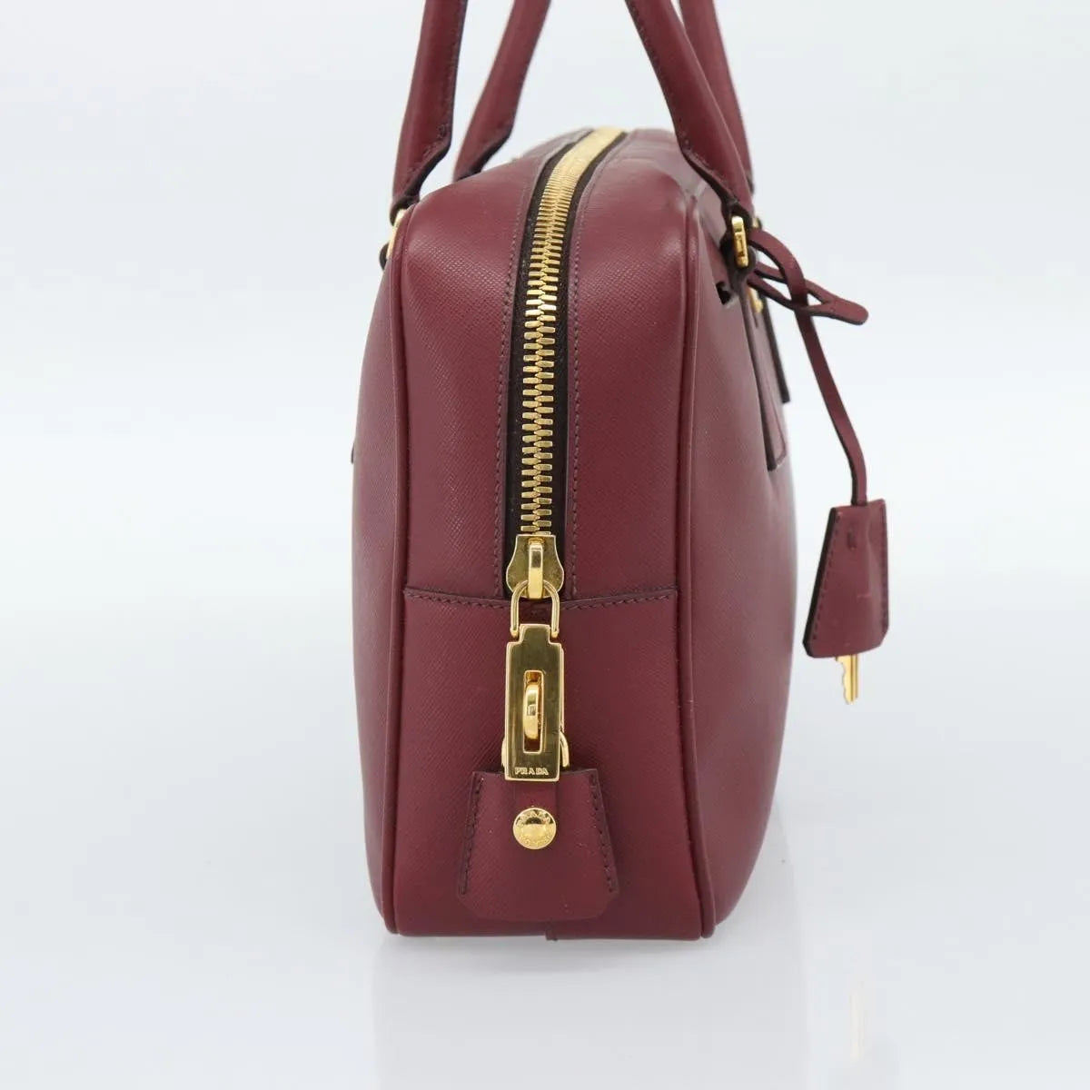 Prada Bauletto Saffiano Leather Red Leather Handbag (Pre-Owned)