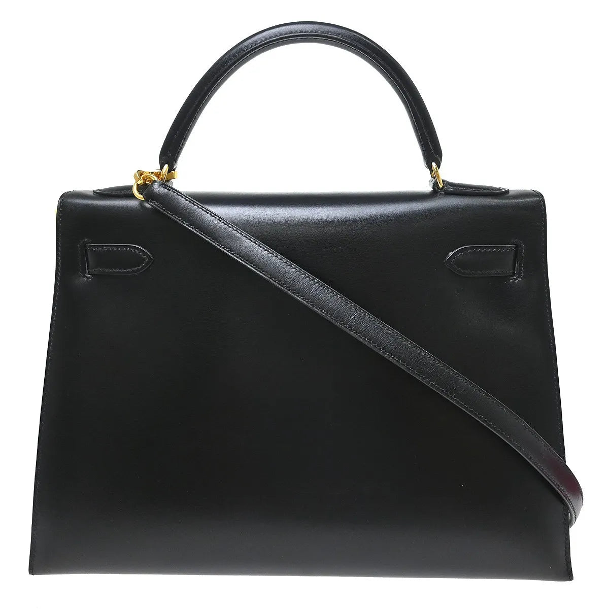 Hermes Kelly Black Box Calf With Gold Hardware Black Calfskin Handbag (Pre-Owned)