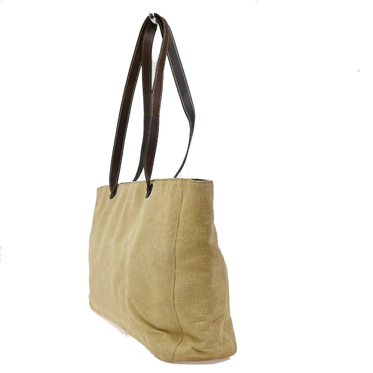 Chanel Vintage Cc Tote Canvas With Leather Beige Canvas Tote Bag Bag (Pre-Owned)