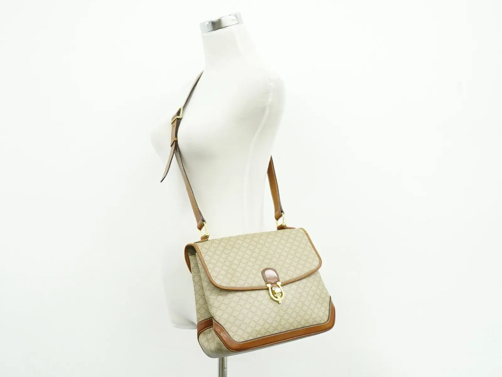 Celine Vintage Macadam Canvas Beige Pvc Shoulder Bag Bag (Pre-Owned)