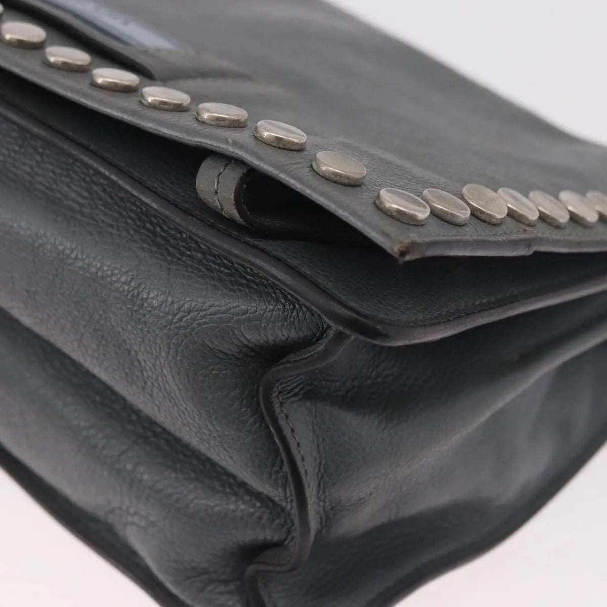 Prada Etiquette Flap Studded Glace Calfskin Gray Leather Shoulder Bag Bag (Pre-Owned)