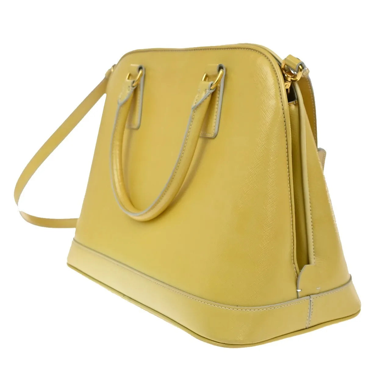 Prada Open Promenade Saffiano Leather Yellow Leather Handbag (Pre-Owned)