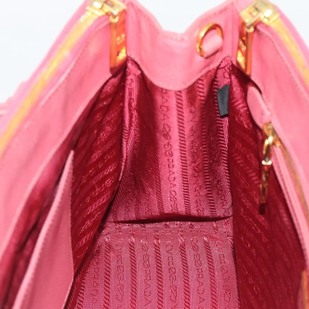 Prada Galleria Double Zip Tote Saffiano Leather Pink Leather Handbag (Pre-Owned)