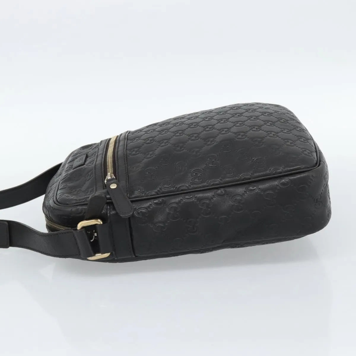Gucci Front Zip Messenger Guccissima Leather Black Leather Shoulder Bag Bag (Pre-Owned)