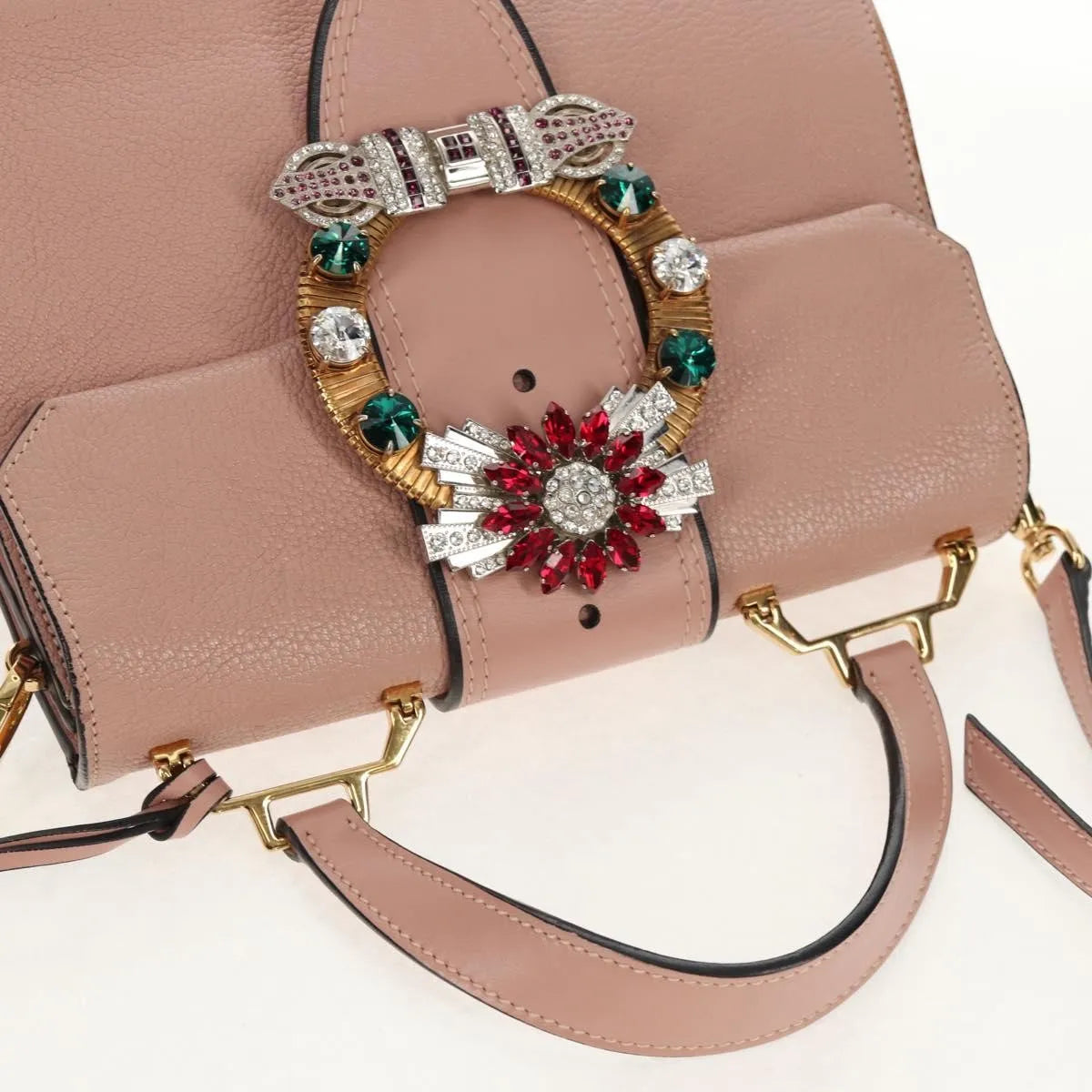 Miu Miu Madras Crystal Buckle Leather Pink Leather Shoulder Bag Bag (Pre-Owned)