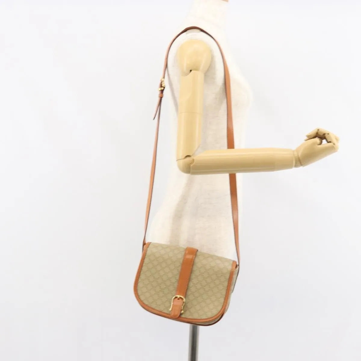 Celine Vintage Macadam Canvas And Leather Beige Canvas Shoulder Bag Bag (Pre-Owned)