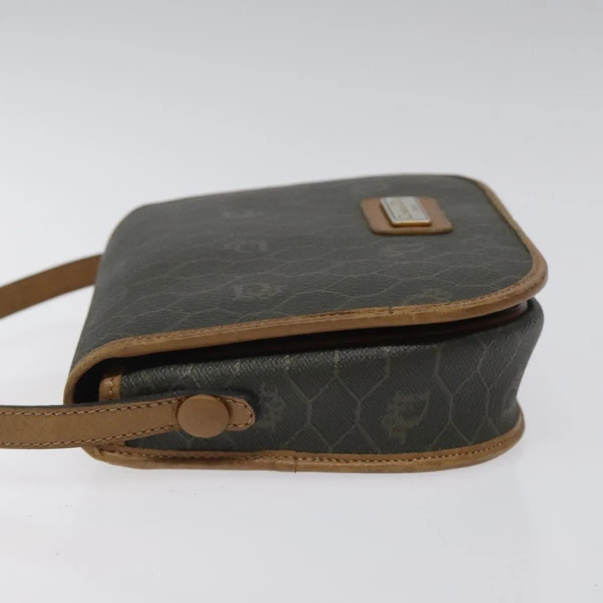 Christian Dior Vintage Honeycomb Flap Coated Canvas Khaki Canvas Shoulder Bag Bag (Pre-Owned)