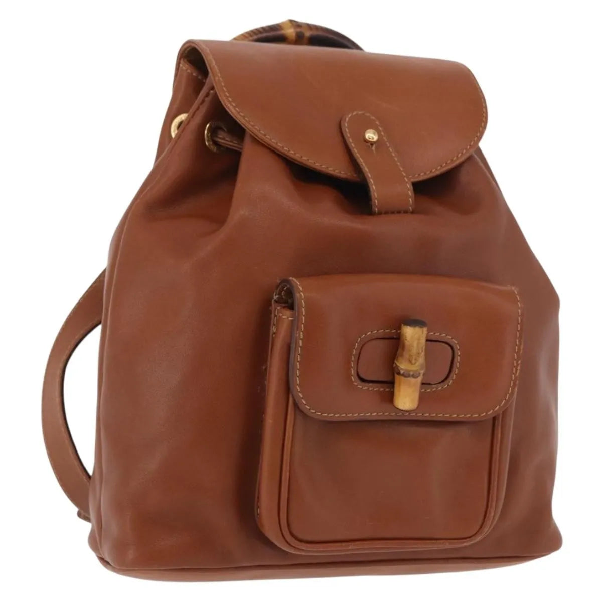 Gucci Vintage Bamboo Leather Brown Leather Backpack Bag (Pre-Owned)