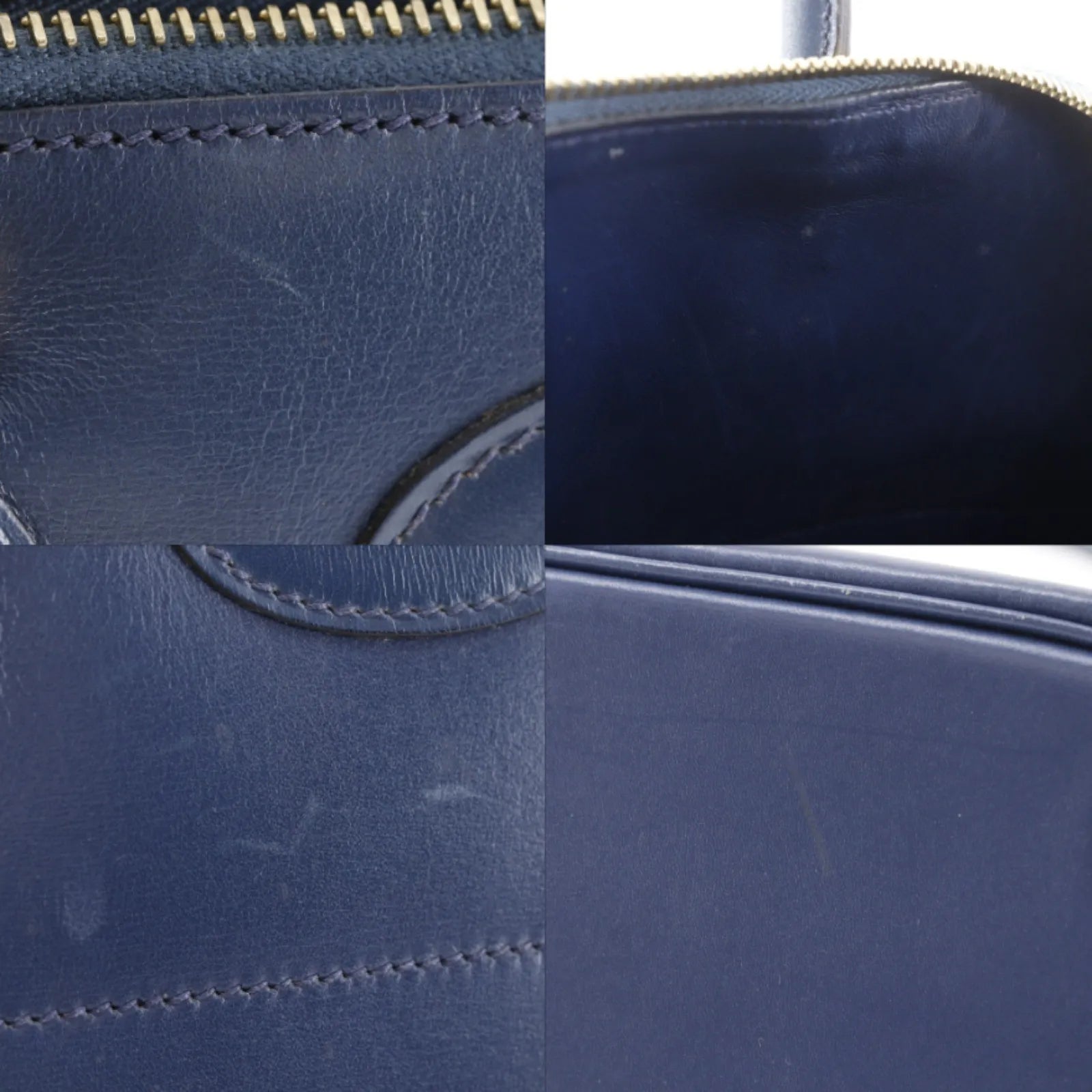 Hermes Bolide Box Calf Navy Leather Handbag (Pre-Owned)