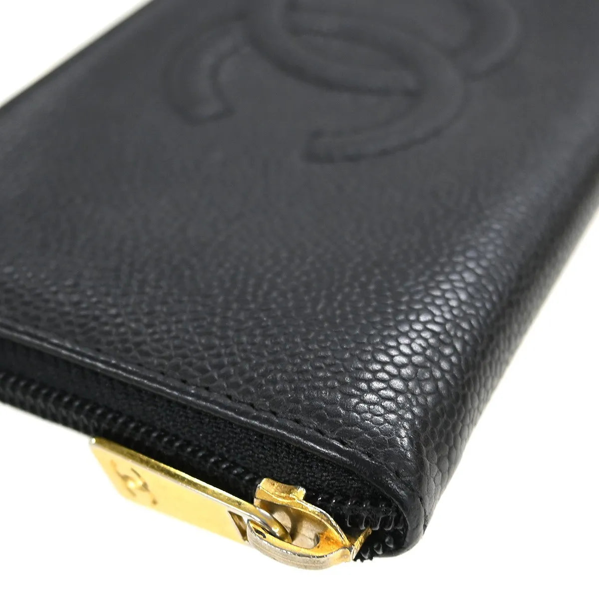 Chanel Portefeuille Long Cc Logo Calfskin Leather Black Leather Wallets Accessory (Pre-Owned)
