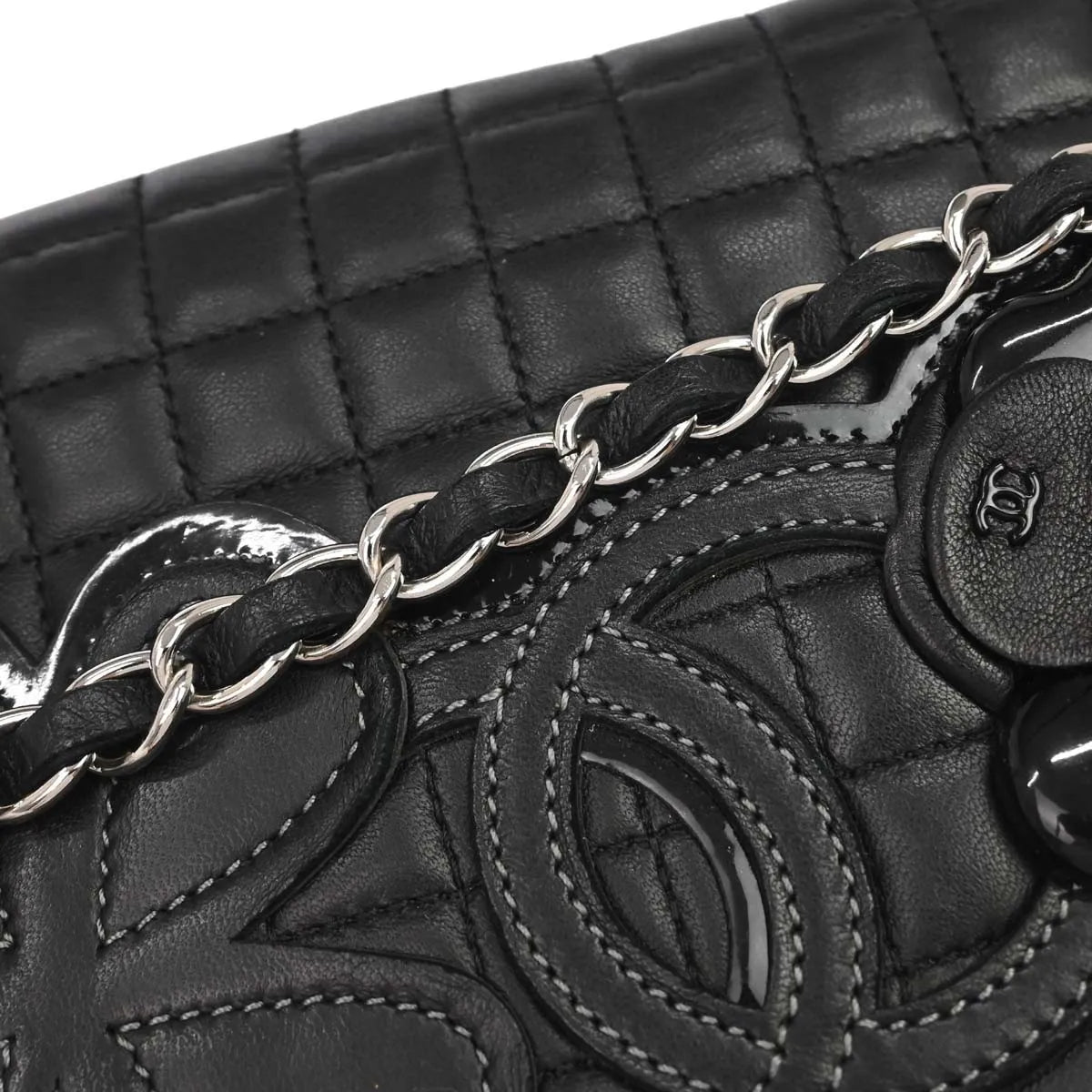 Chanel Camellia No.5 Chain Flap Quilted Lambskin Black Leather Shoulder Bag Bag (Pre-Owned)