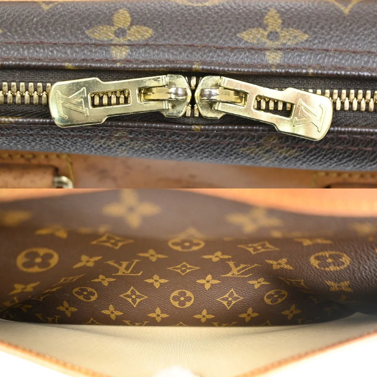 Louis Vuitton Deauville Monogram Canvas Brown Leather Handbag (Pre-Owned)