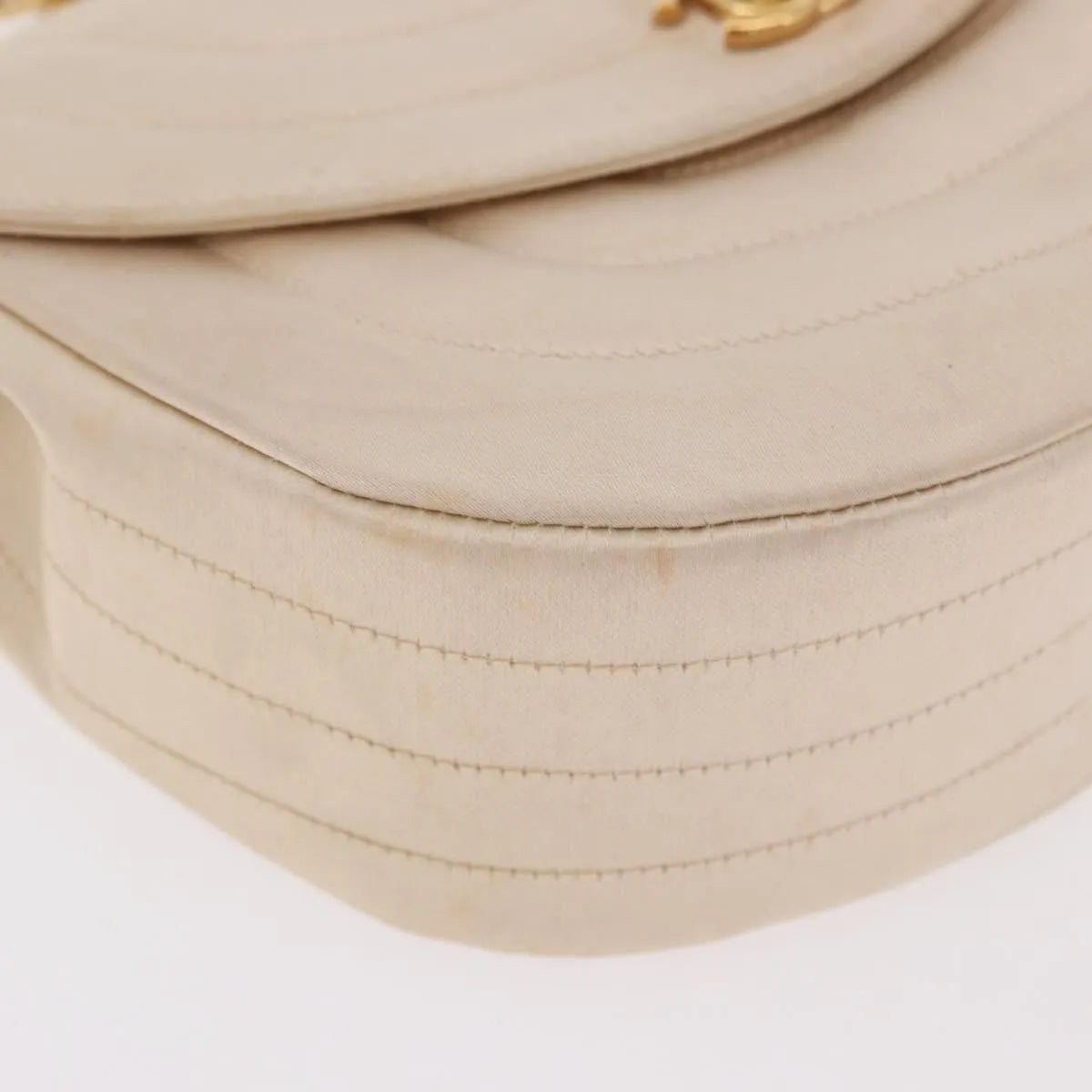 Chanel Vintage Round Flap Satin Beige Satin Shoulder Bag Bag (Pre-Owned)