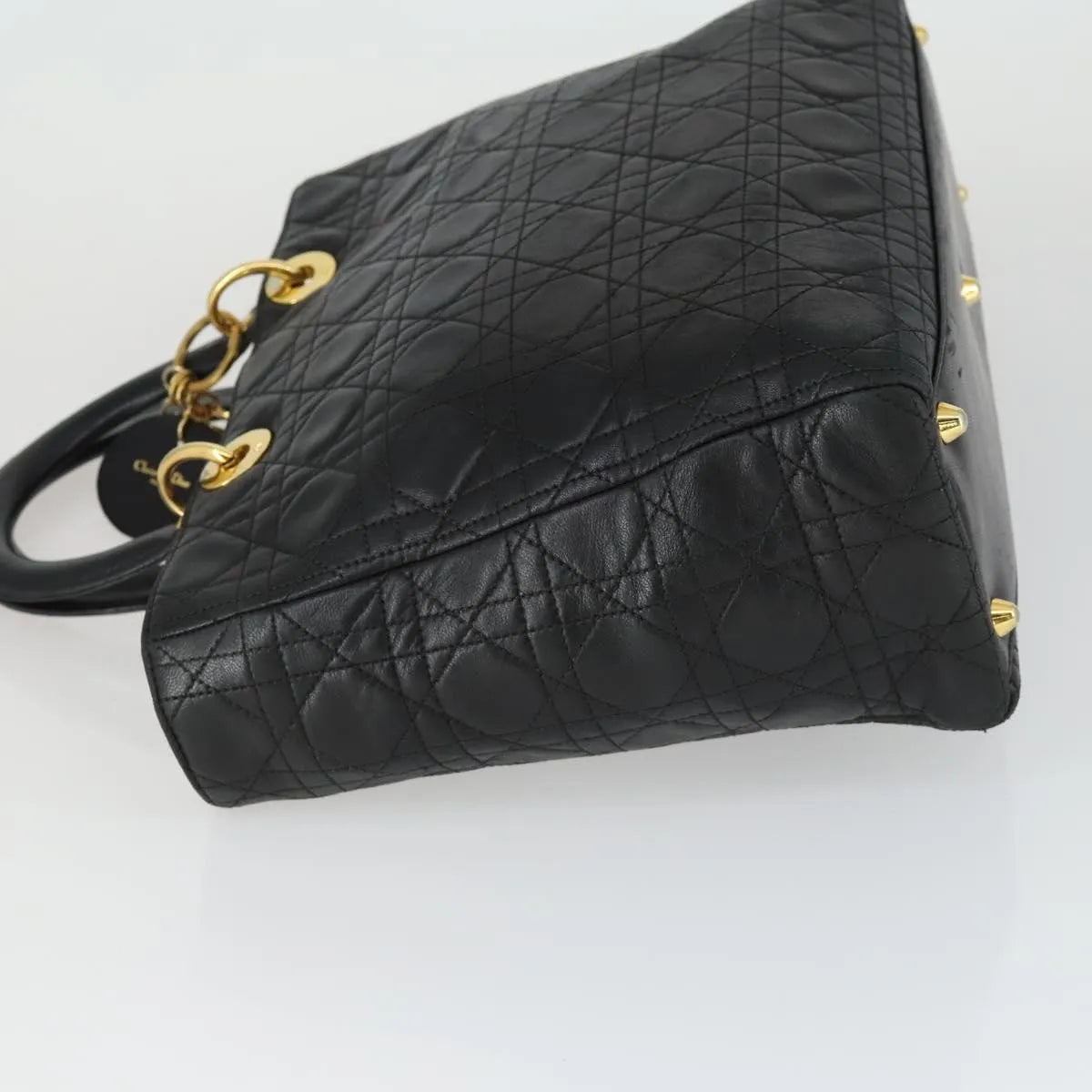 Christian Dior Lady Cannage Matelassé Black Leather Tote Bag Bag (Pre-Owned)
