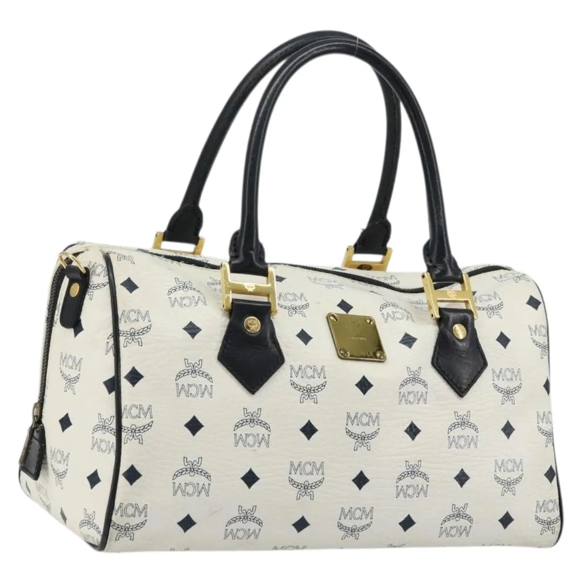 MCM Visetos Logogramme Leather White Leather Handbag (Pre-Owned)