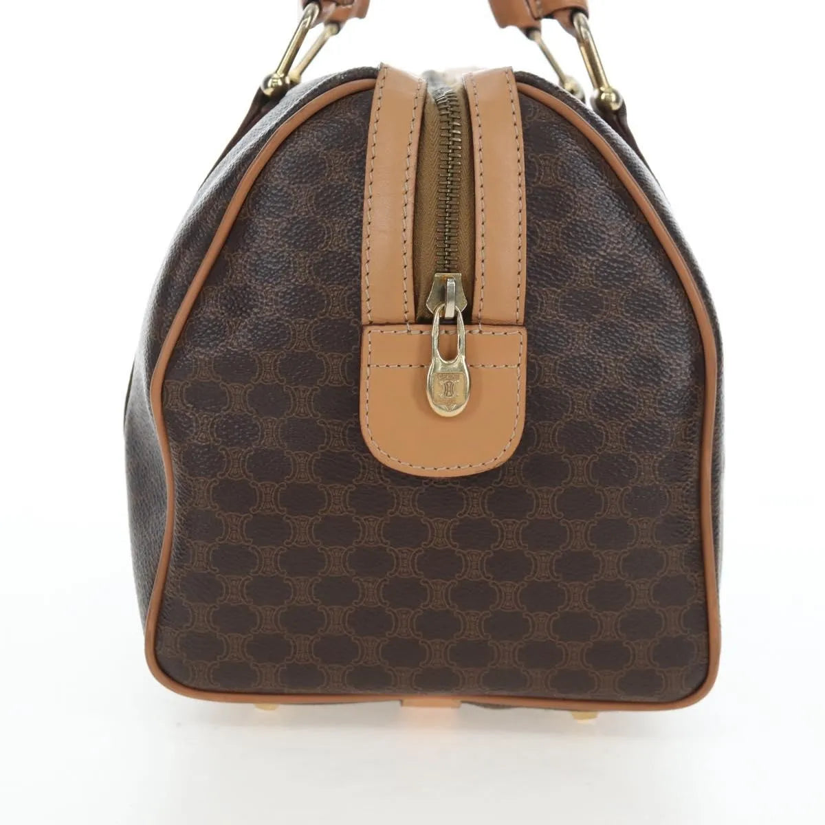 Celine Vintage Macadam Boston Canvas And Leather Brown Pvc Handbag (Pre-Owned)