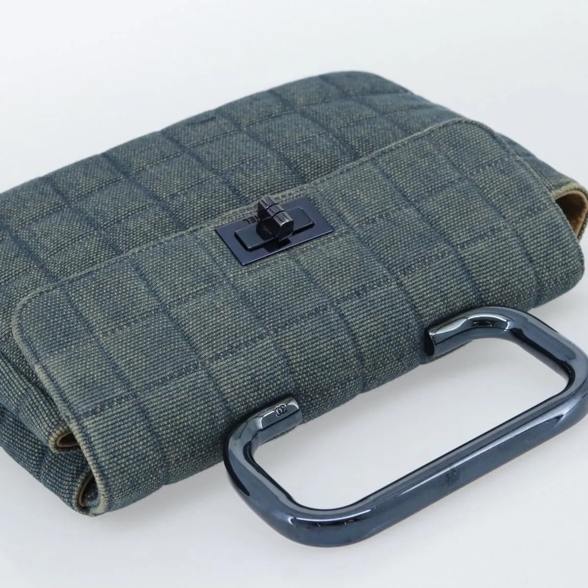Chanel Chocolate Bar Mademoiselle Top Handle Quilted Denim Blue Canvas Handbag (Pre-Owned)