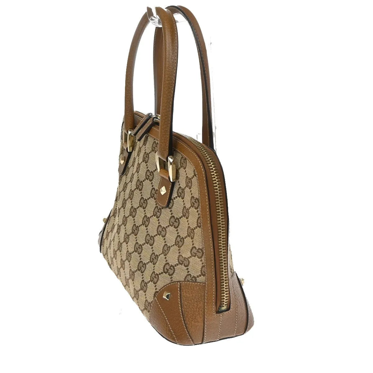 Gucci Vintage Boston Bag Monogram Canvas Brown Canvas Handbag (Pre-Owned)
