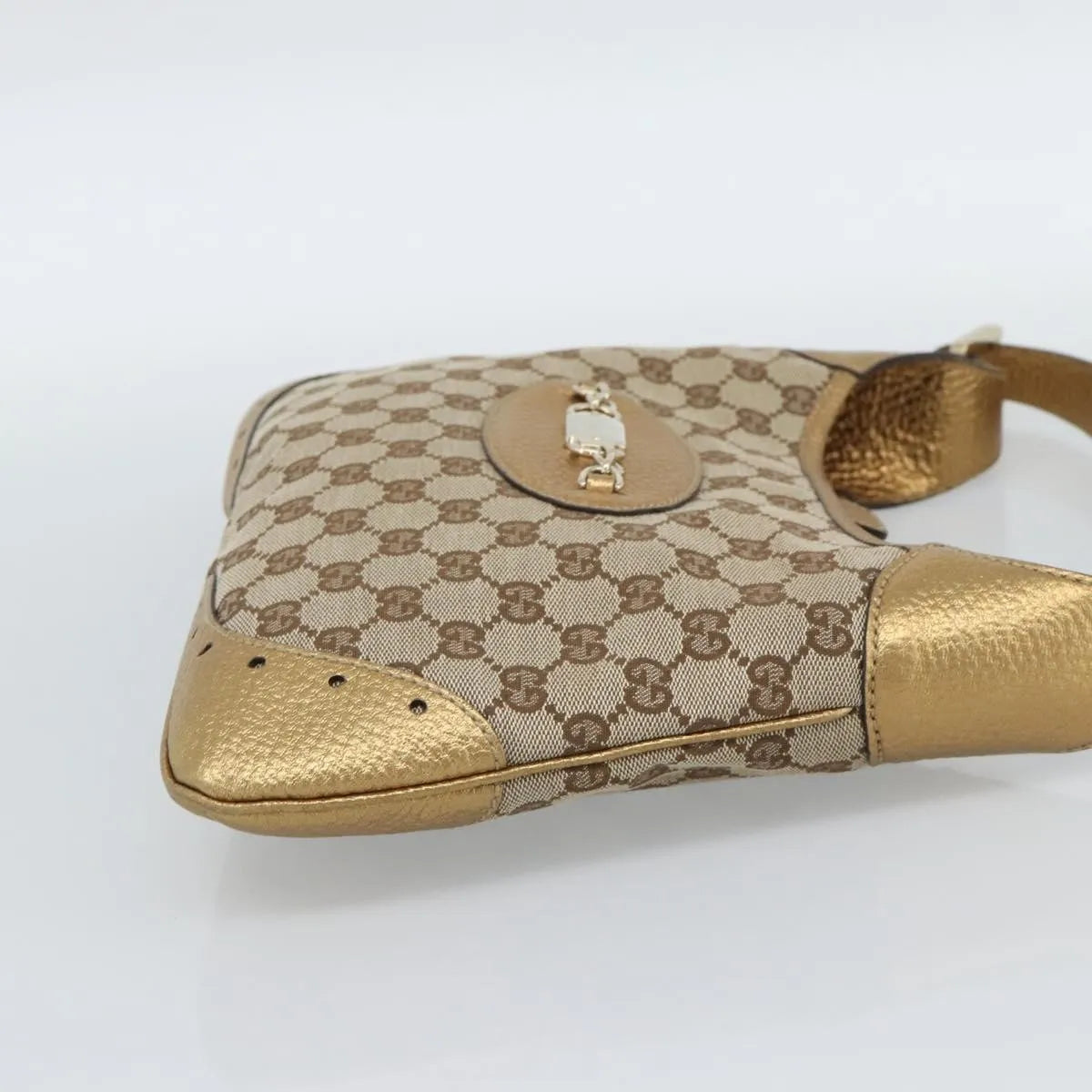 Gucci Vintage Jackie O Chain Hobo Gg Canvas And Leather Beige Canvas Handbag (Pre-Owned)