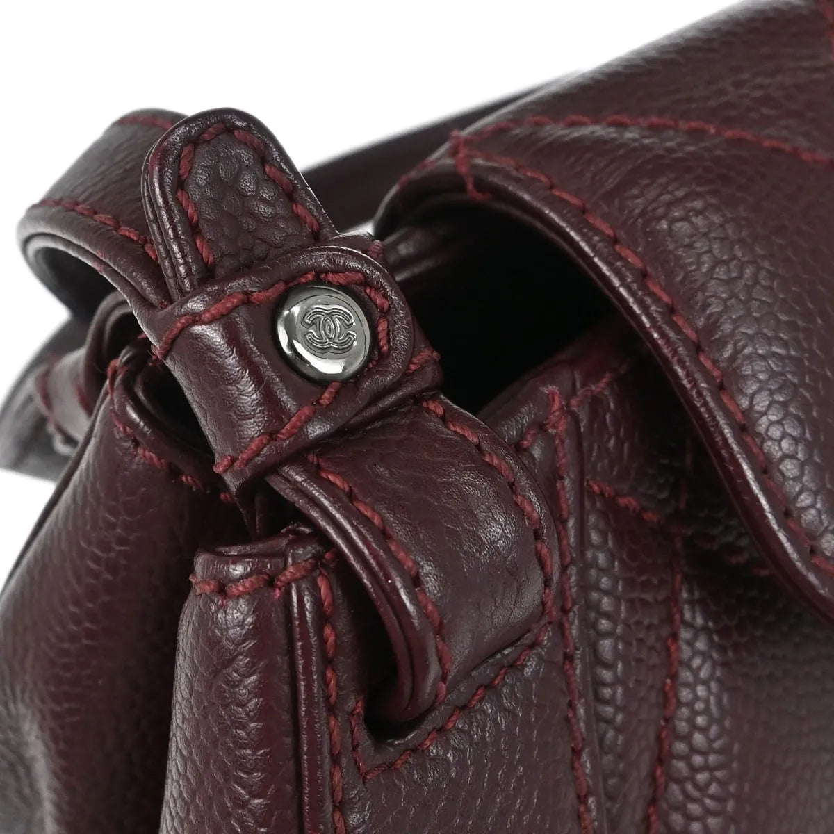 Chanel Mademoiselle Lock Shoulder Bag Quilted Caviar Burgundy Leather Shoulder Bag Bag (Pre-Owned)