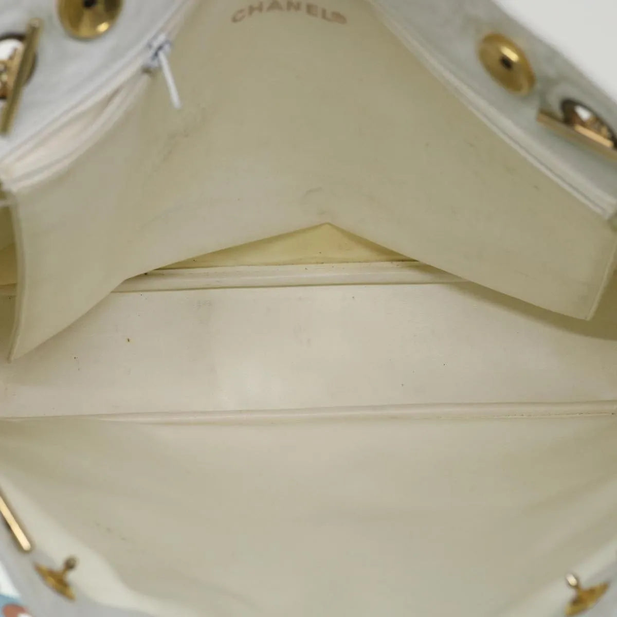 Chanel Vintage Shopping Tote Lambskin White Leather Shoulder Bag Bag (Pre-Owned)