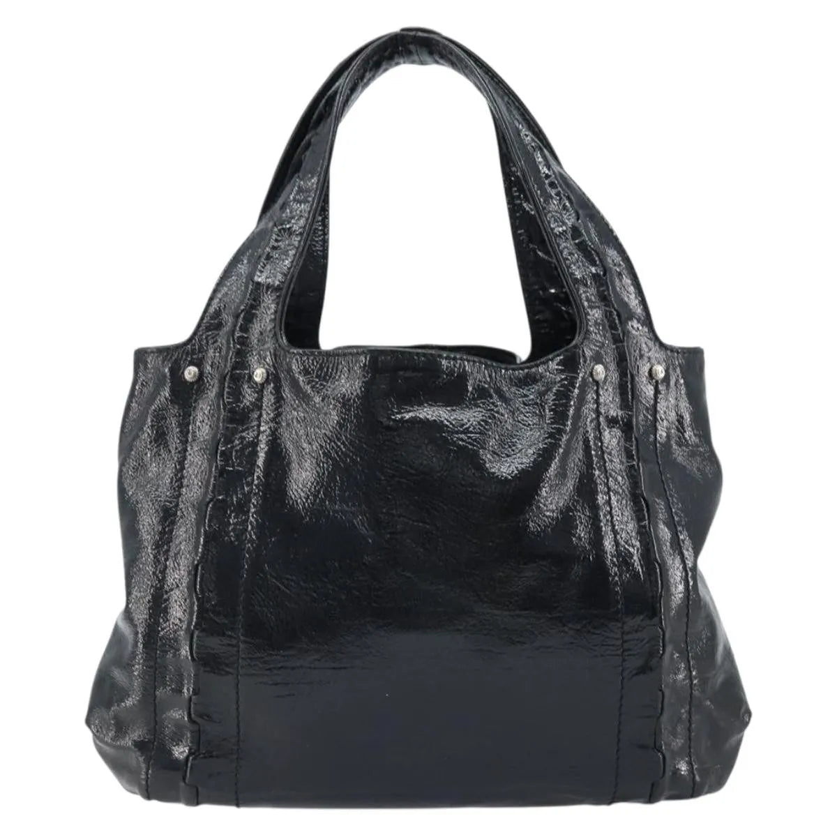 Salvatore Ferragamo Gancini Handle Tote Leather Black Leather Handbag (Pre-Owned)
