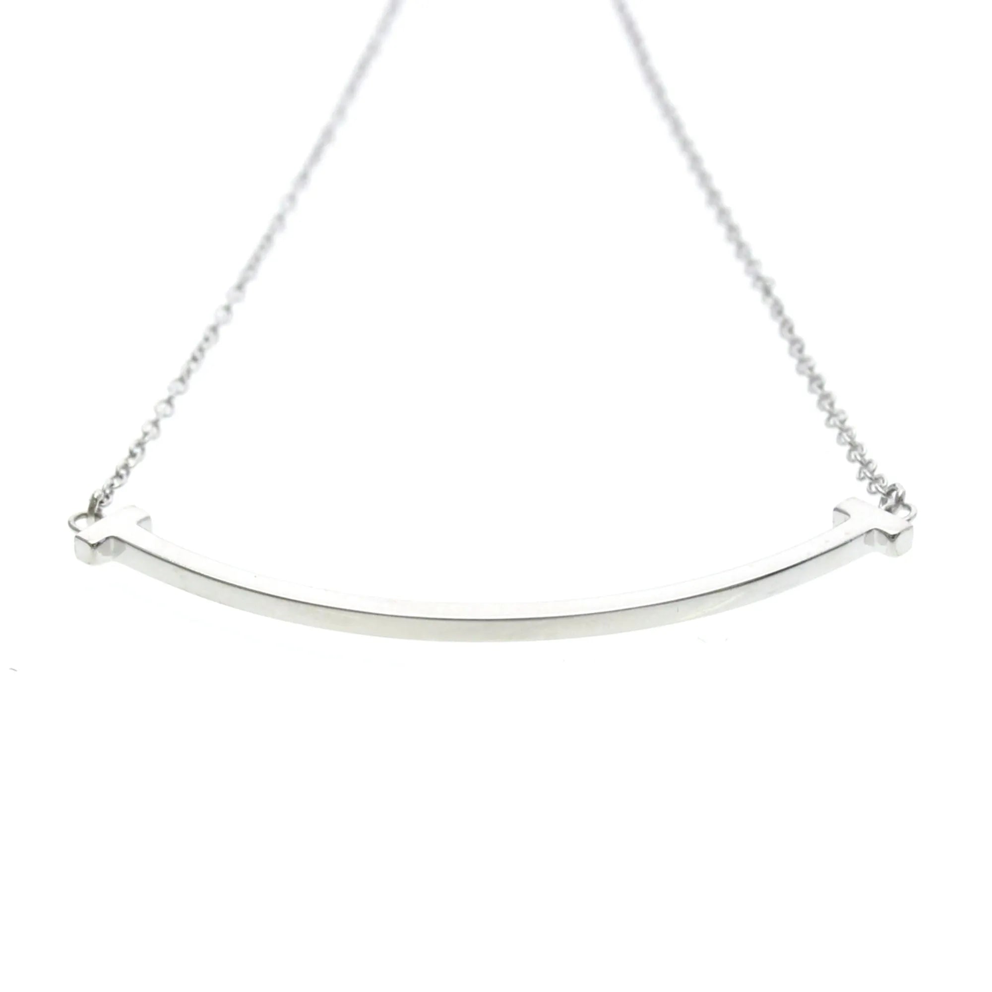 Tiffany & Co. T Smile Pendant 18K White Gold Silver White_Gold Necklace Jewelry (Pre-Owned)