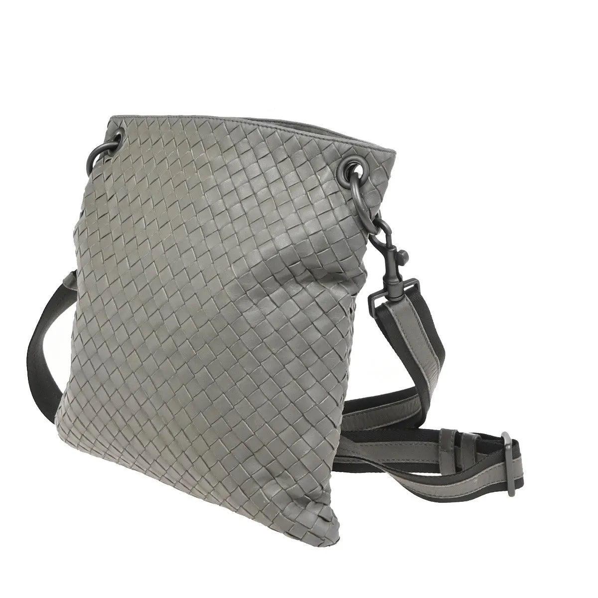 Bottega Veneta Flat Messenger Intrecciato Nappa Gray Leather Shoulder Bag Bag (Pre-Owned)