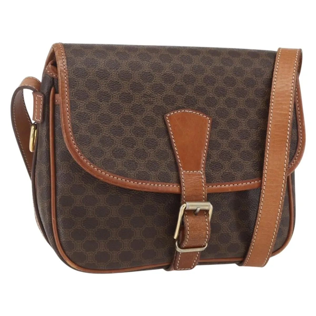 Celine Vintage Macadam Canvas And Leather Brown Canvas Shoulder Bag Bag (Pre-Owned)
