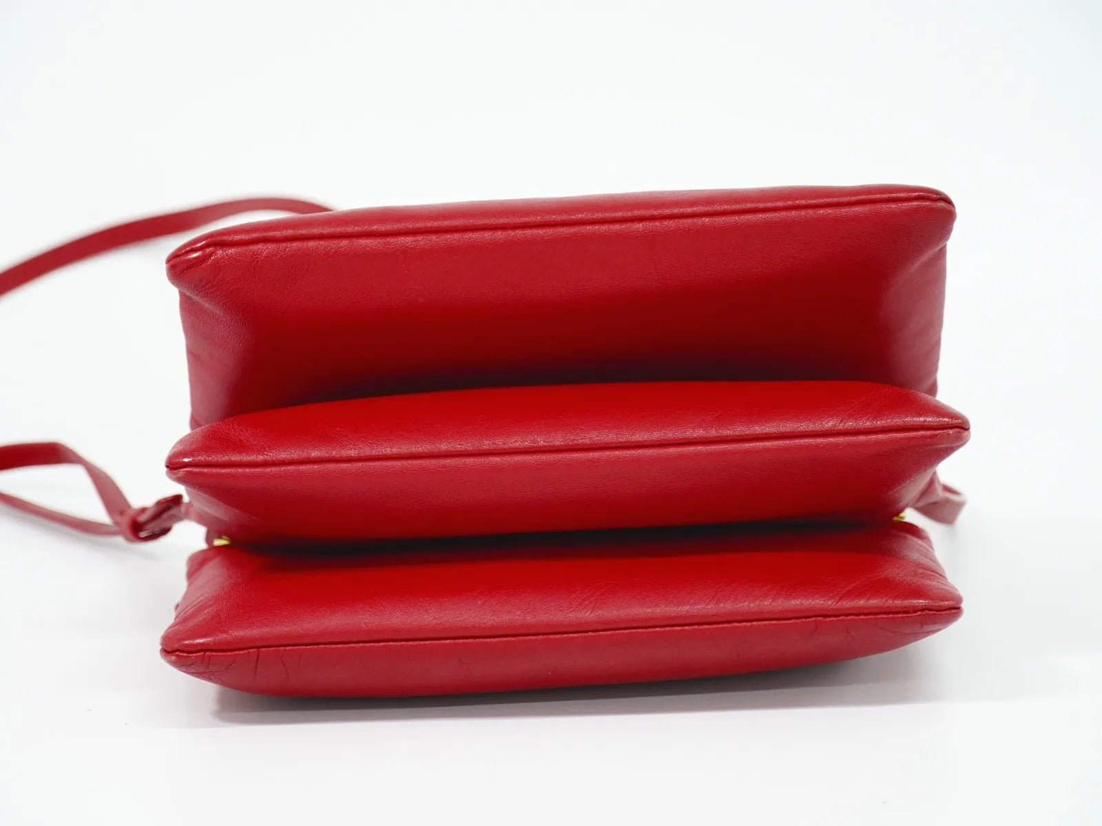 Celine Trio Leather Red Leather Shoulder Bag Bag (Pre-Owned)