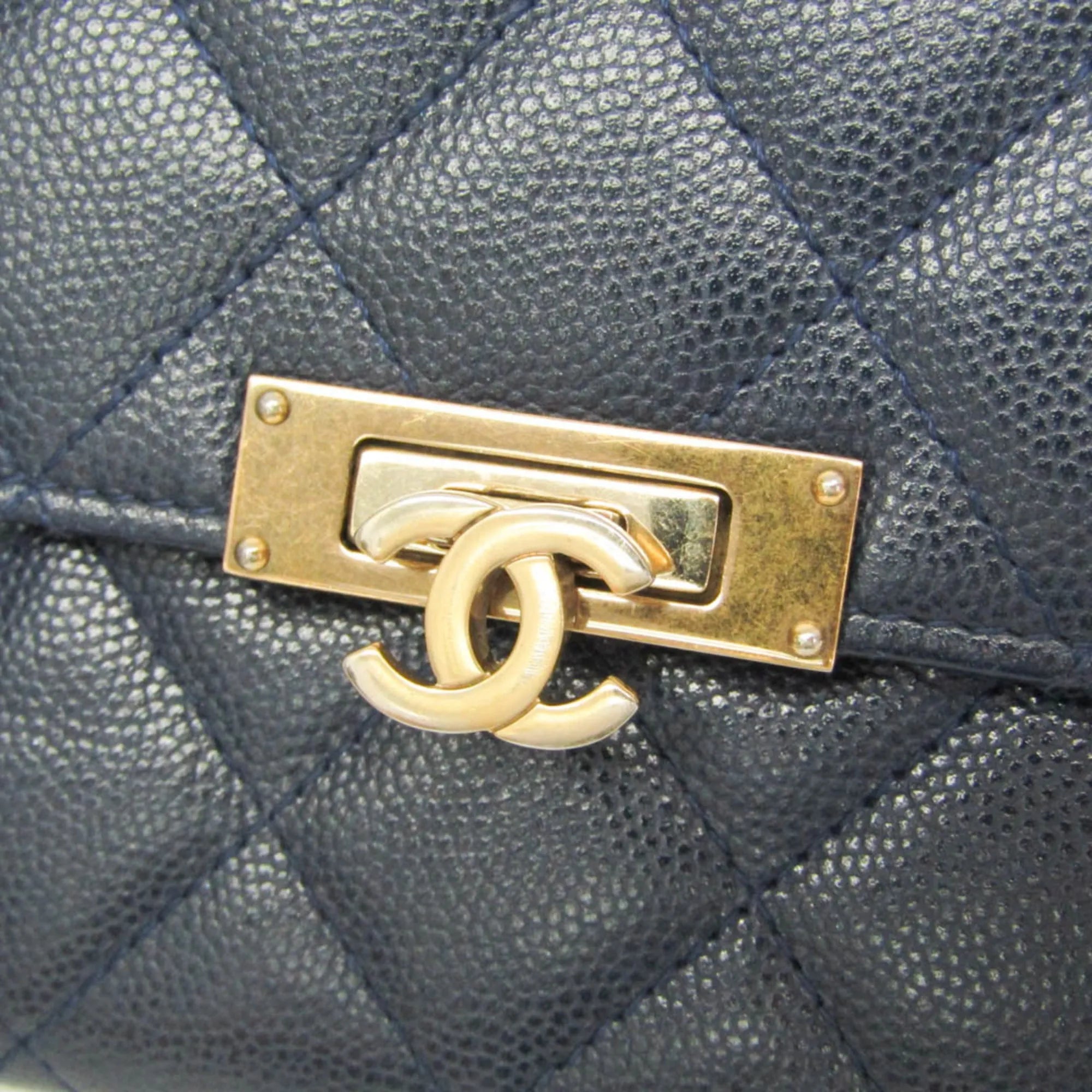 Chanel Matelasse Zippy Cc Navy Calfskin Wallets Accessory (Pre-Owned)