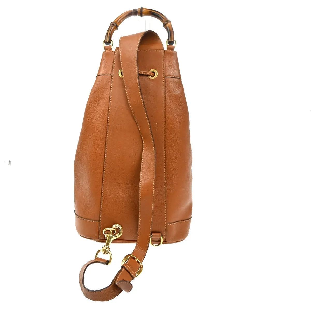 Gucci Vintage Bamboo Sling Leather Brown Leather Backpack Bag (Pre-Owned)