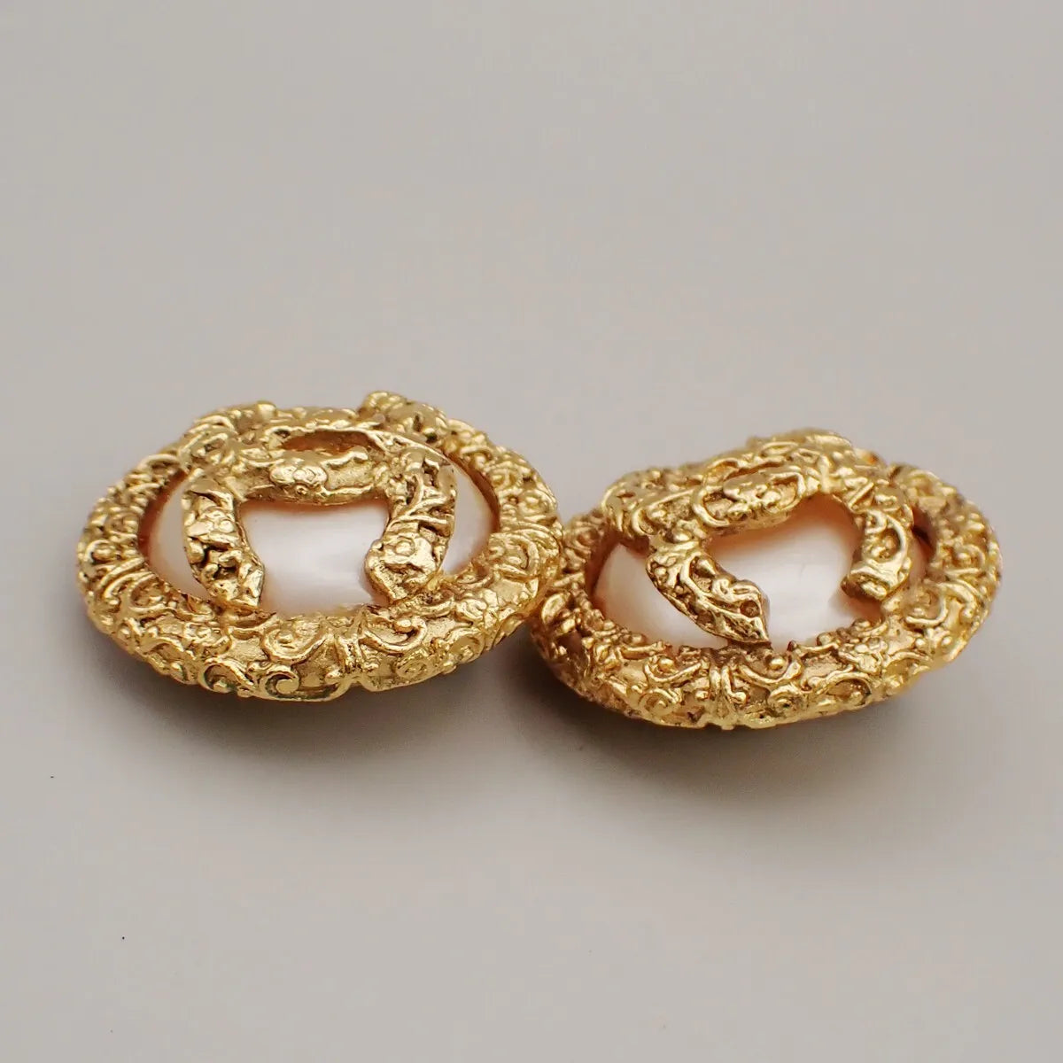 Chanel Vintage Cc Logo Round Clip-On Metal With Crystals Gold Gold_Plated,Pearl Earrings Jewelry (Pre-Owned)