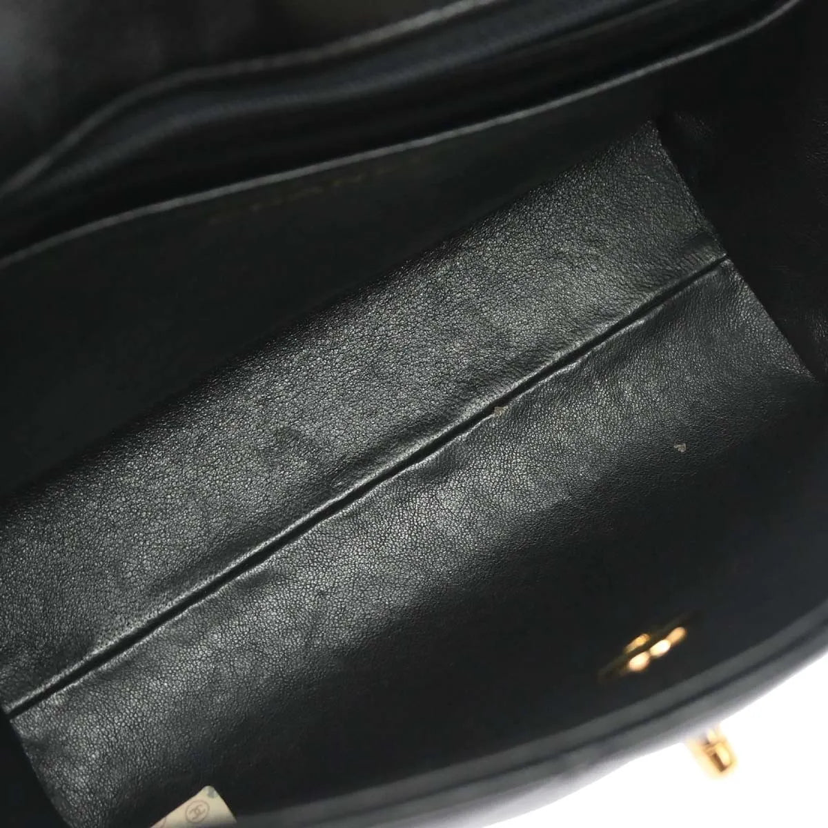 Chanel Vintage Top Handle Flap Quilted Lambskin Black Calfskin Handbag (Pre-Owned)