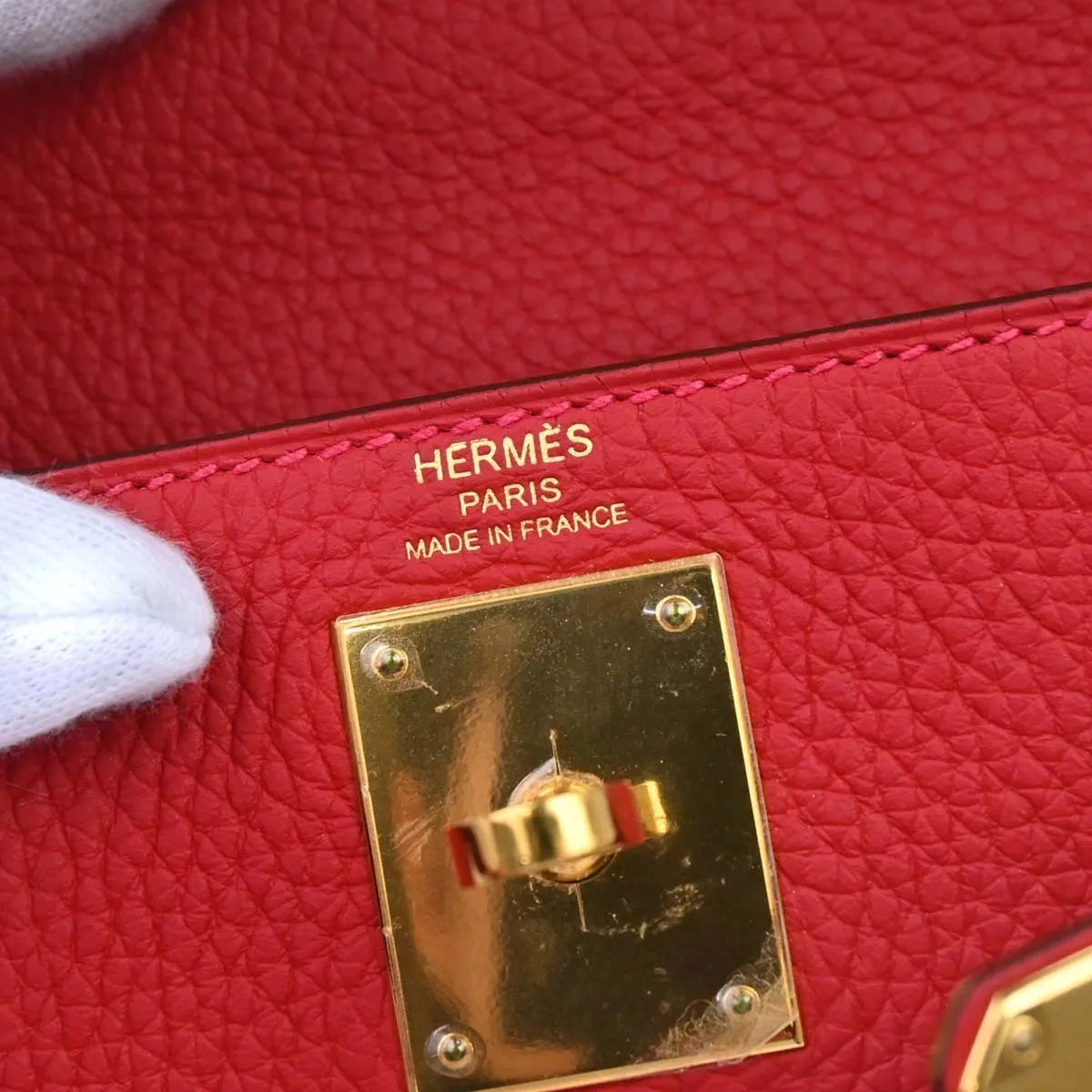Hermes Kelly Retourne Clémence Taurillon Red Calfskin Handbag (Pre-Owned)