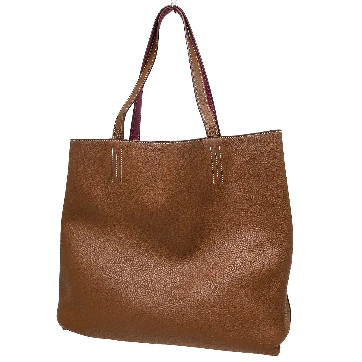Hermes Double Sens Tote Clemence Brown Leather Tote Bag Bag (Pre-Owned)