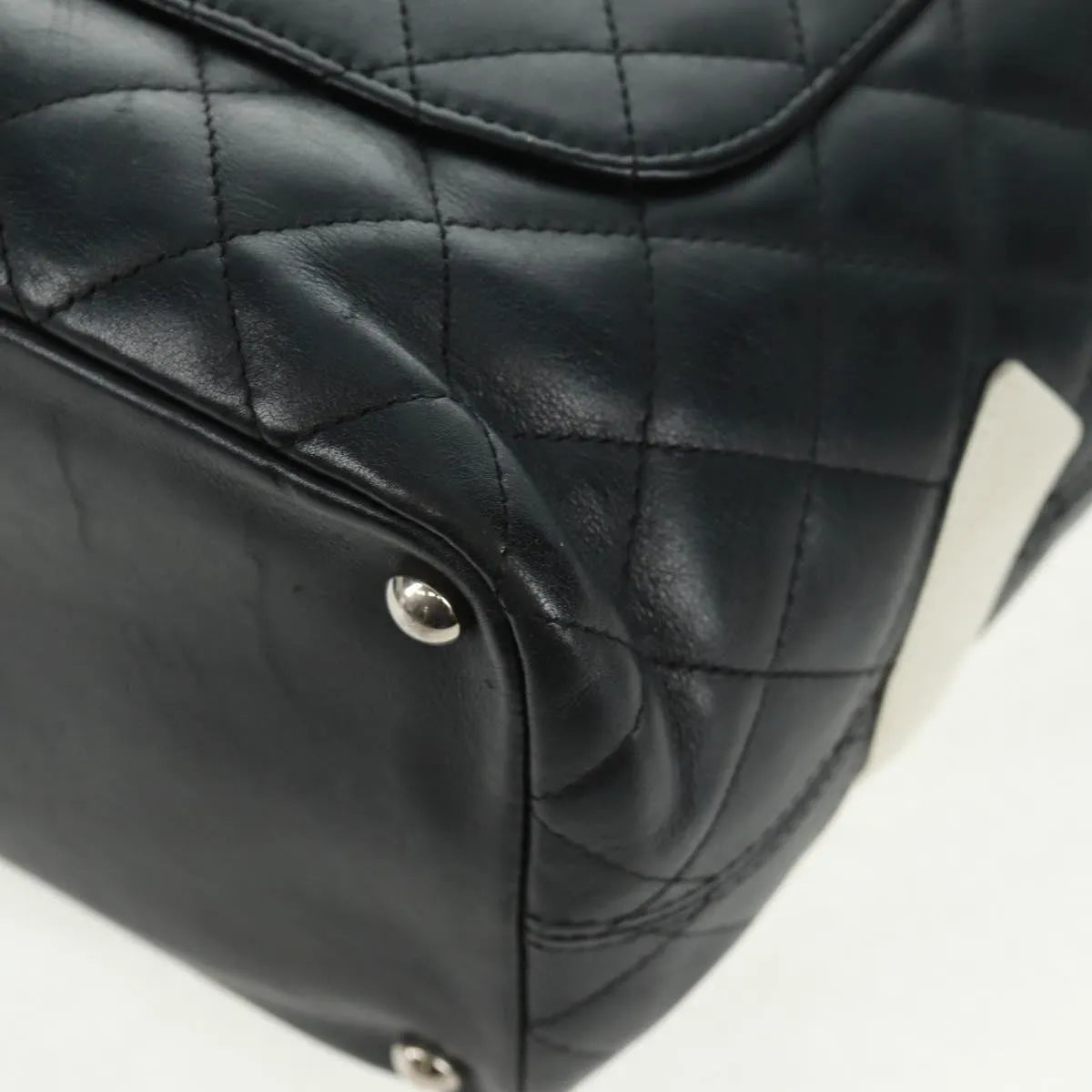 Chanel Cambon Tote Quilted Leather Black Leather Tote Bag Bag (Pre-Owned)