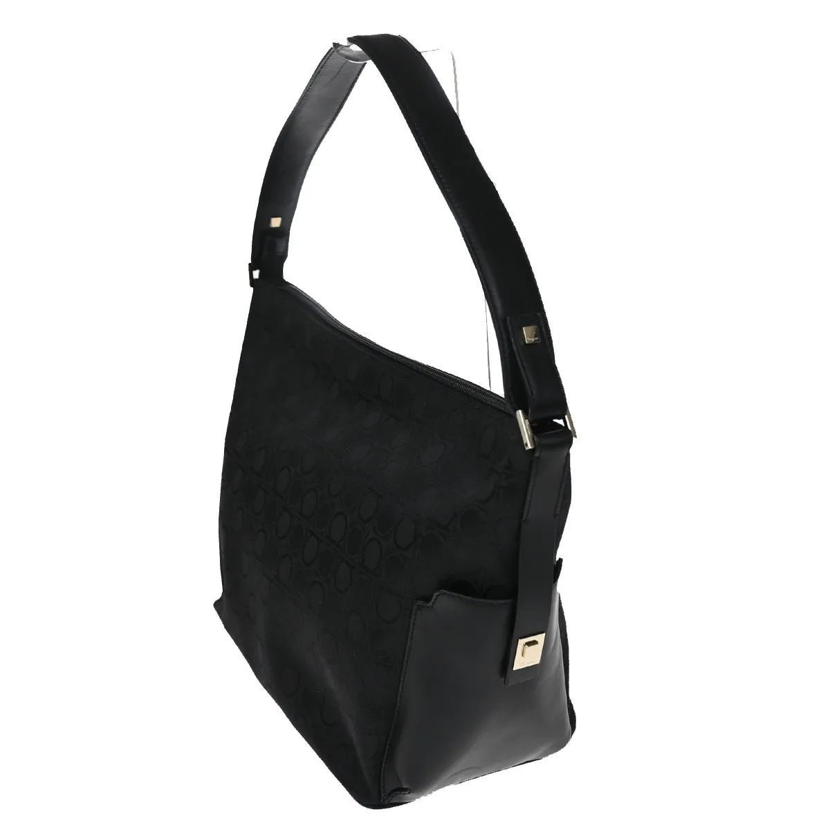 Salvatore Ferragamo Gancini Zip Canvas Black Canvas Shoulder Bag Bag (Pre-Owned)